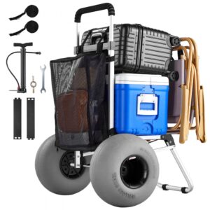 VEVOR paplūdimio vežimėlis 75 kg, 320 mm balioniniai ratai, didesnė platforma