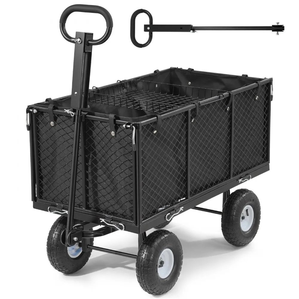 VEVOR metalinis sodo vežimėlis 544 kg, 10″ ratai, juodas