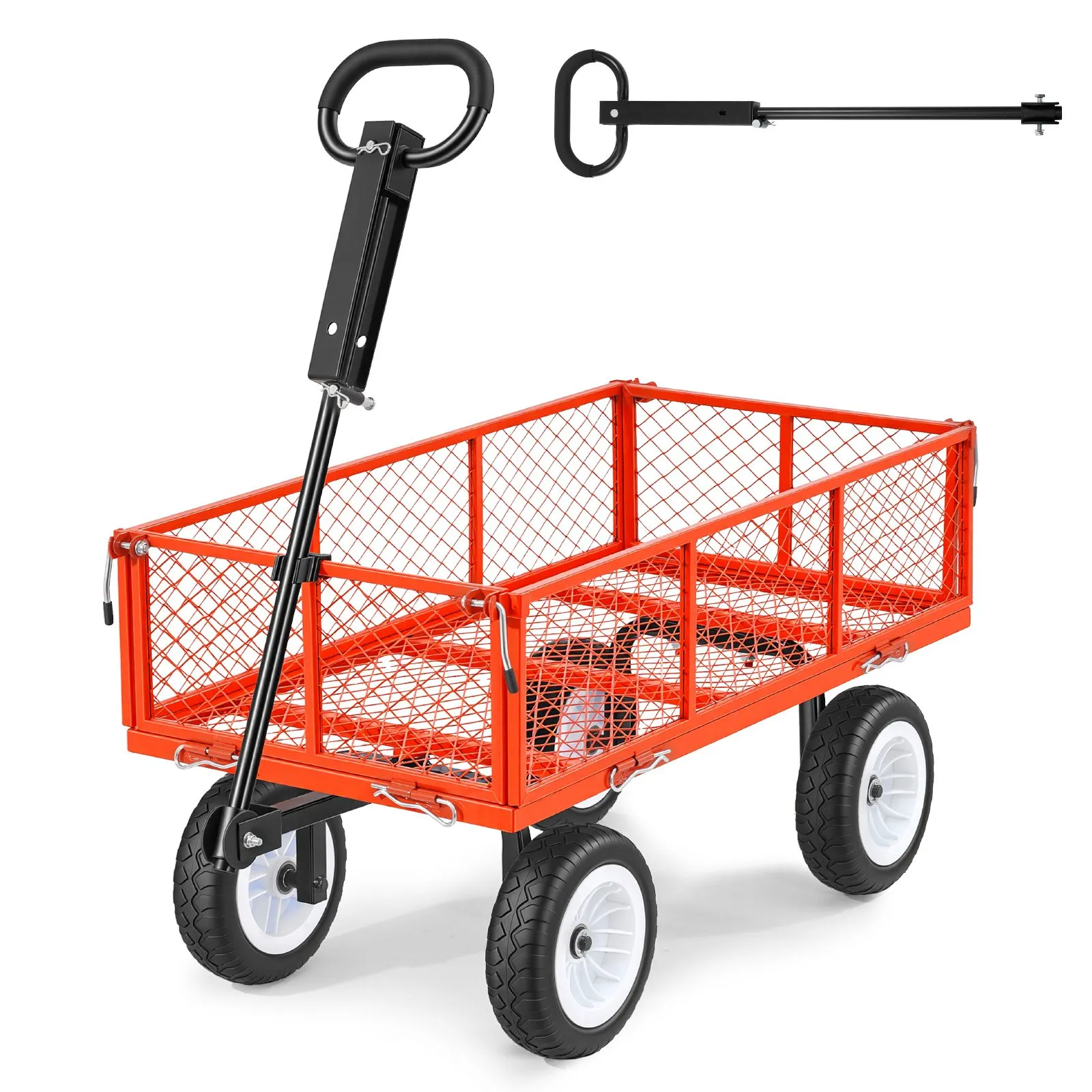VEVOR metalinis sodo vežimėlis 408 kg, 10″ ratai, raudonas