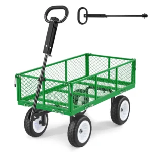 VEVOR metalinis sodo vežimėlis 408 kg, 10″ ratai, žalias